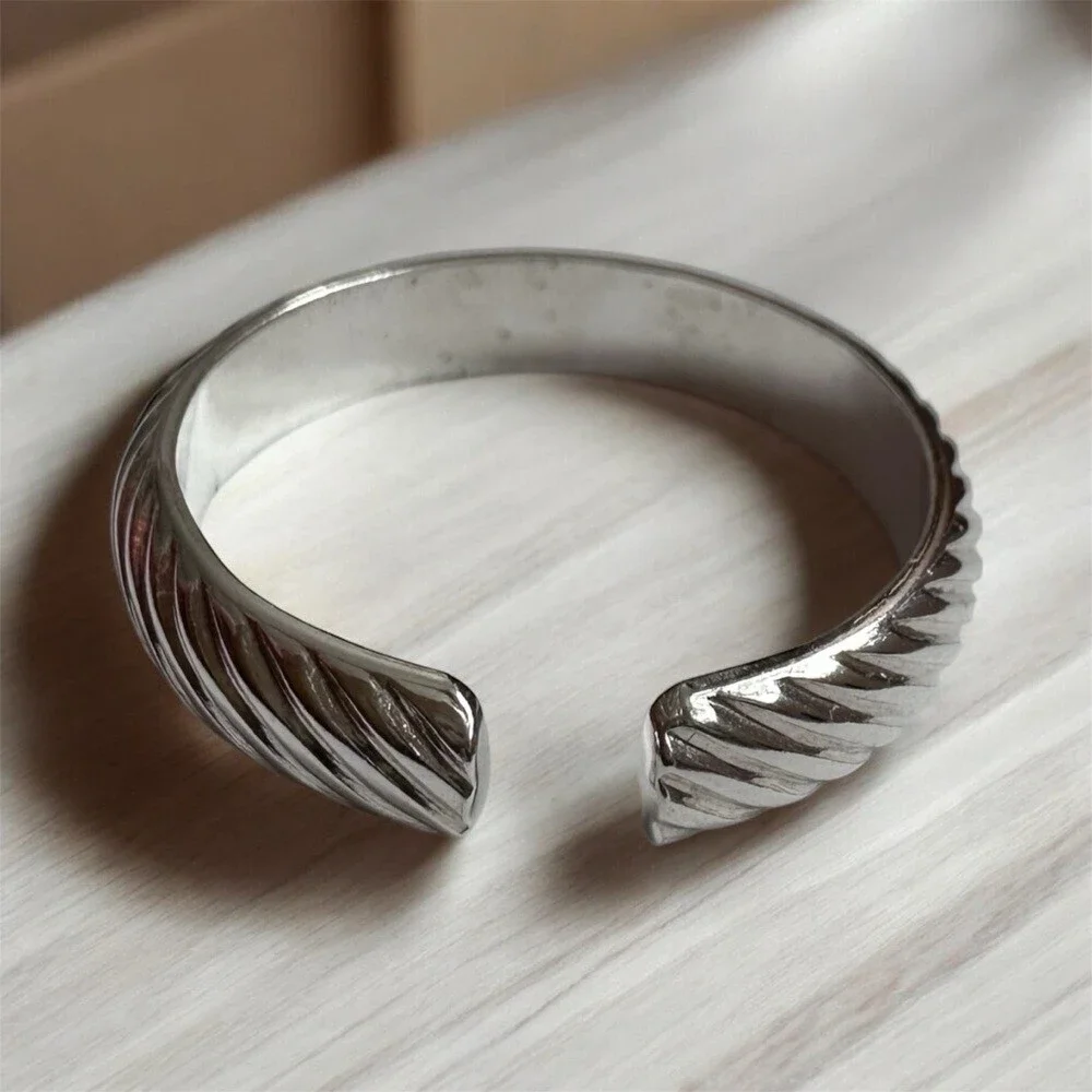 Men’s Sterling Silver Twisted Open Cuff Ring Cigar Band Ring Twist Pattern